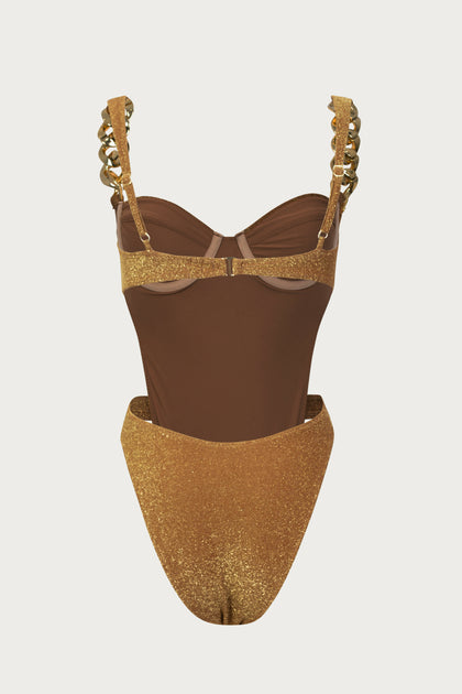 Gold Chain One Piece (Faux Suede Cream)