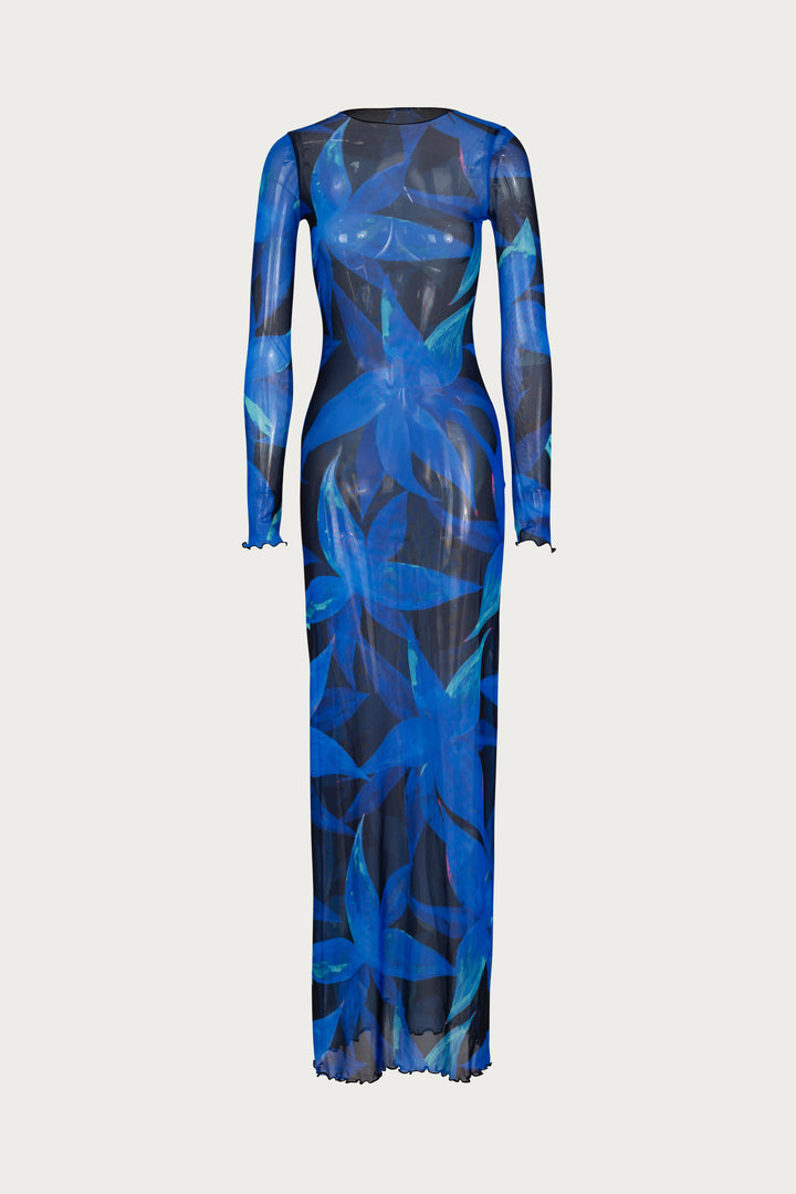 Mesh Maxi Dress (Blue Tropical)