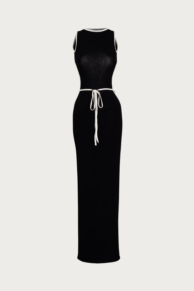 Tie Maxi Dress (Black/Cream)