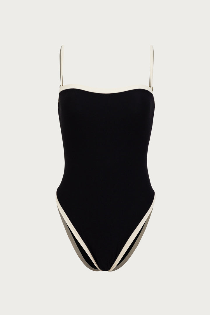 Colorblock One Piece (Faux Suede Black/Cream)