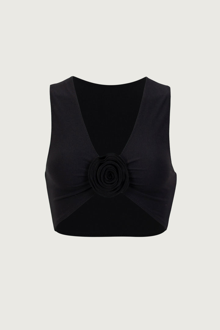 Rosette Tank Top (Faux Suede Black/Black)