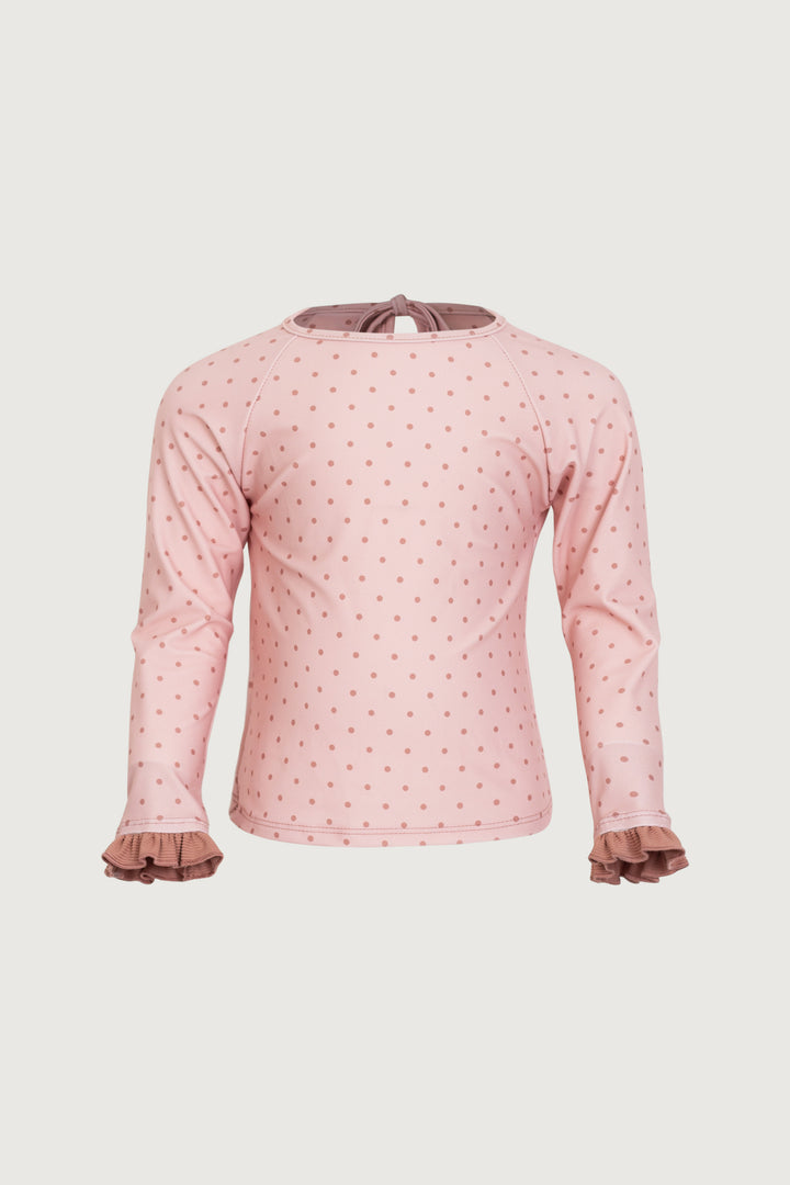 ruffle rashguard (blush camel polka dot/camel)