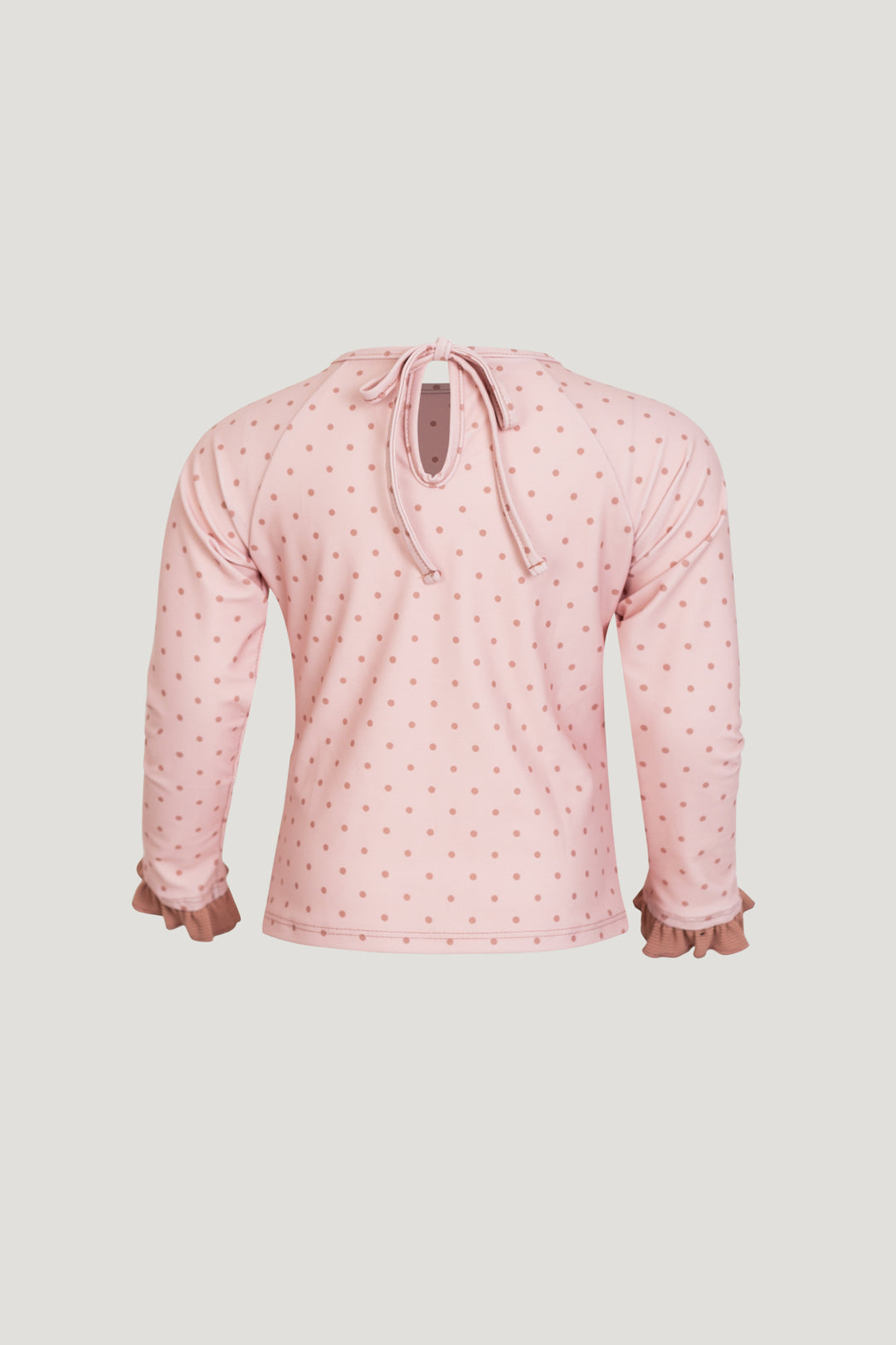 ruffle rashguard (blush camel polka dot/camel)