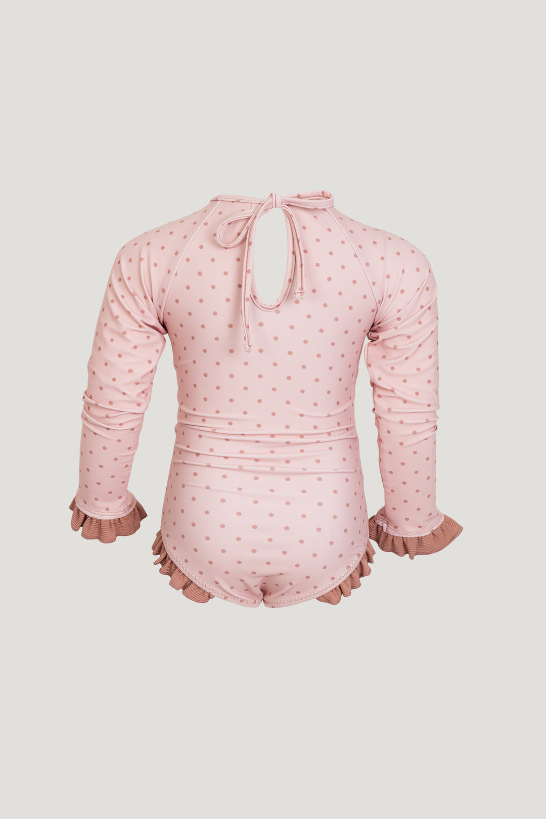 ruffle rashguard one piece (blush camel polka dot/camel)