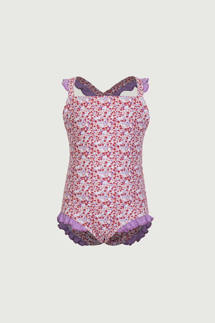 ruffle one piece (mini floral/purple)