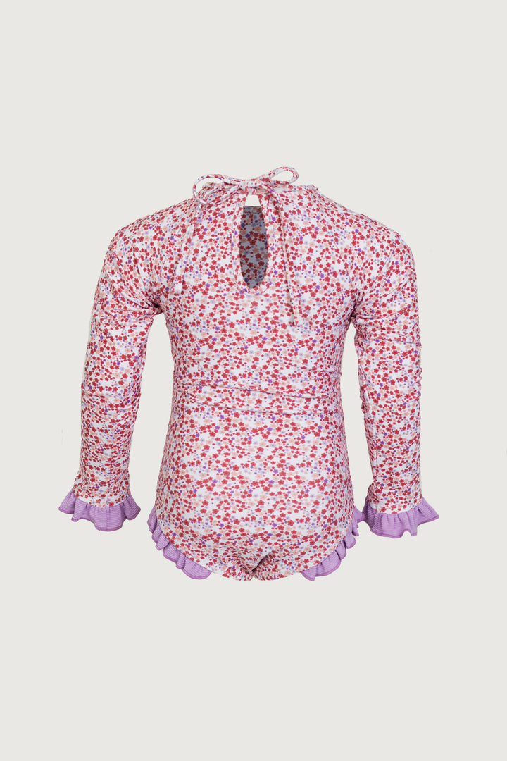 ruffle rashguard one piece (mini floral/purple)