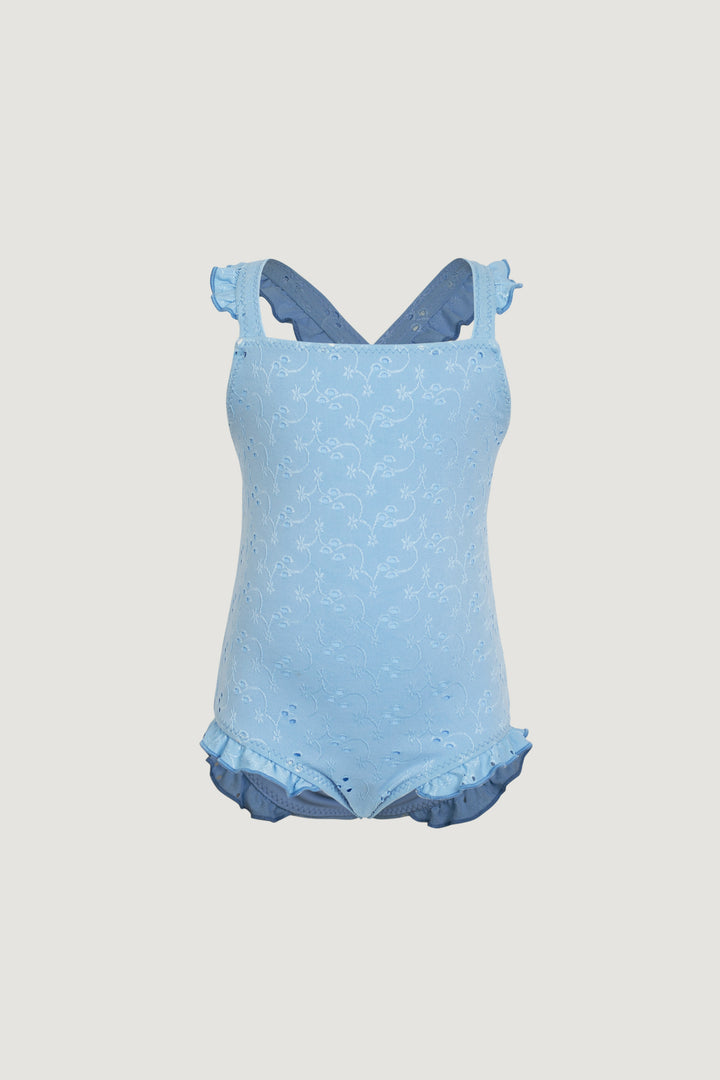 ruffle one piece (blue eyelet)