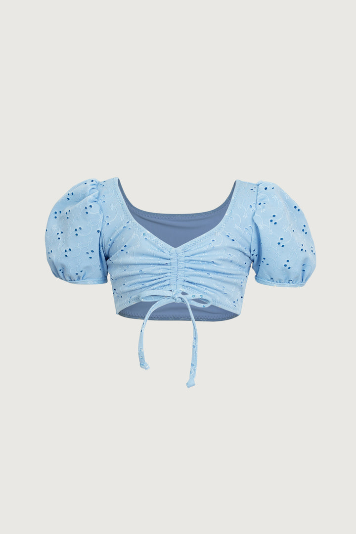 puff sleeve top (blue eyelet)