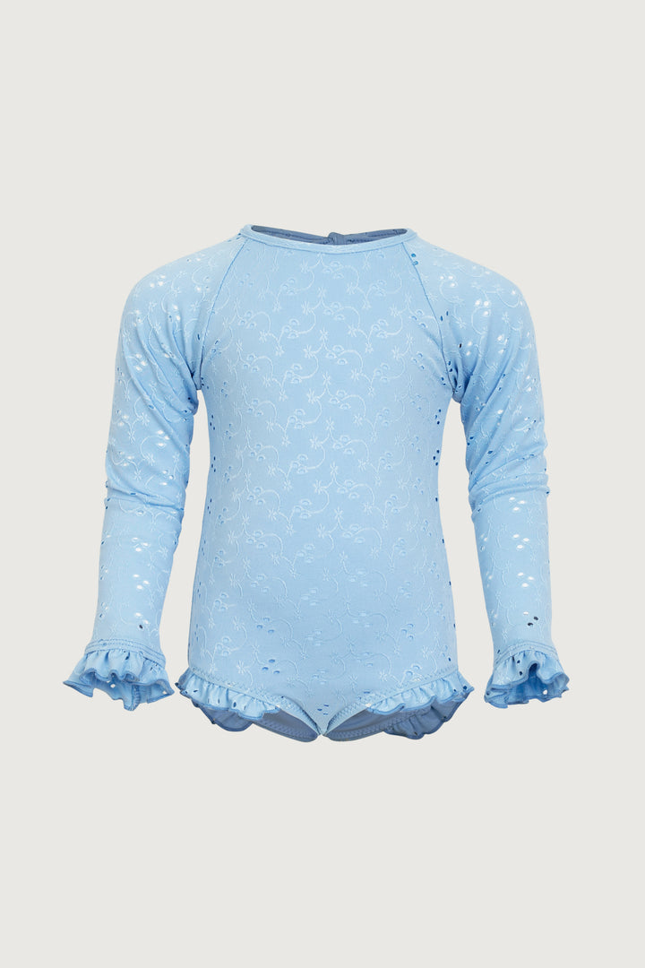 ruffle rashguard one piece (blue eyelet)