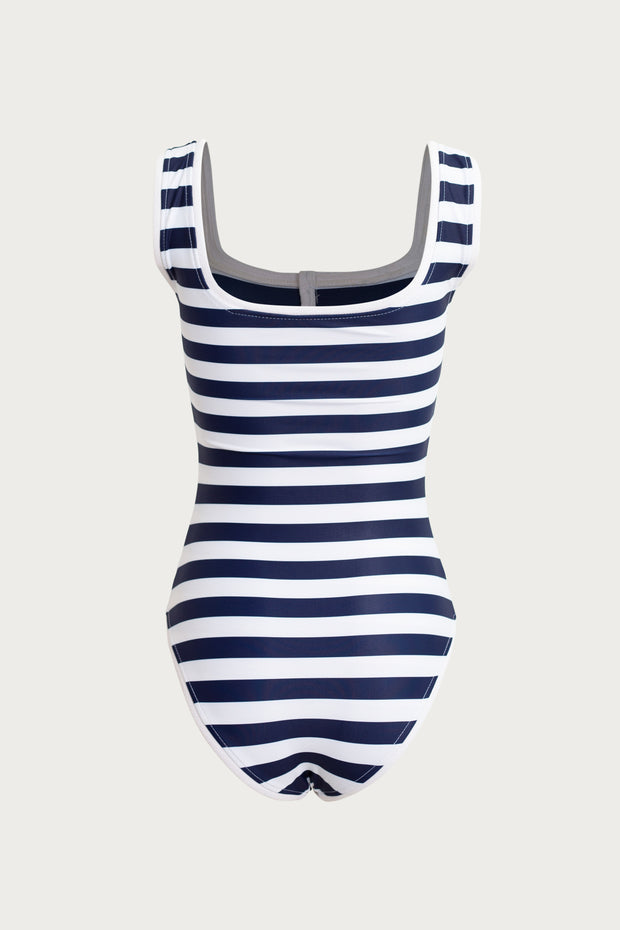 The Grace Tank One Piece (Navy Cream Stripe/White)