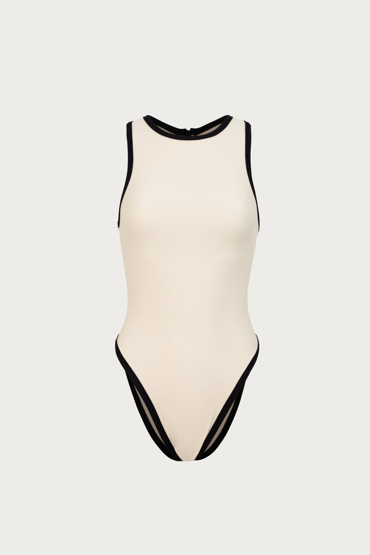 Tank One Piece (Faux Suede Cream/Black)