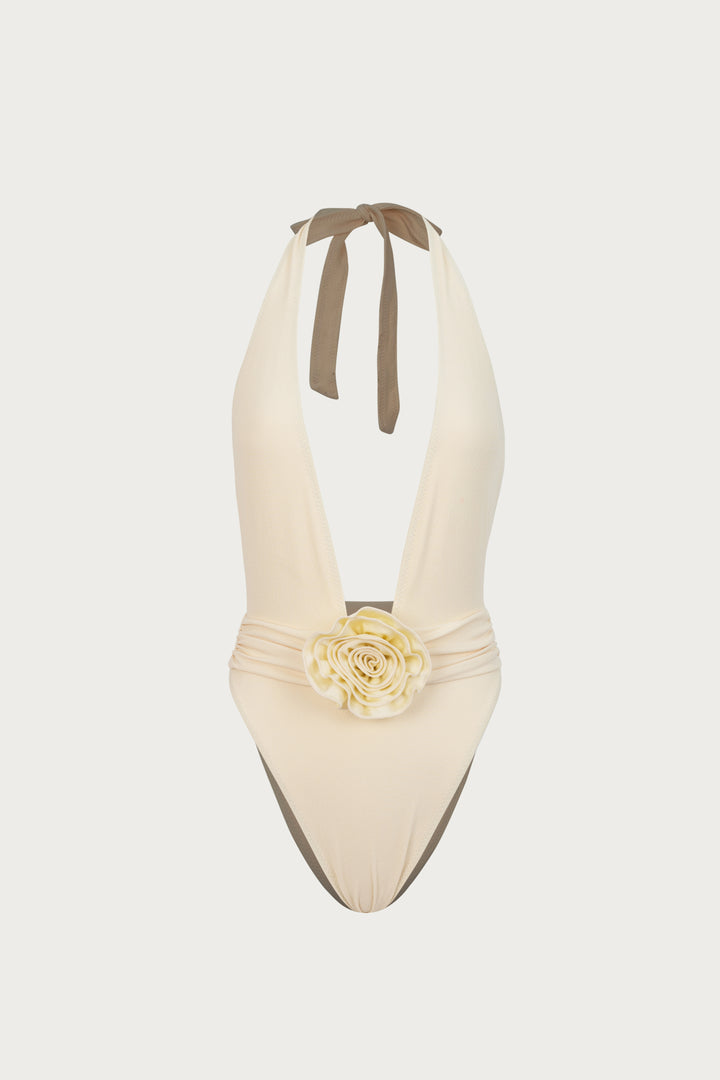 Rosette V One Piece (Faux Suede Cream/Cream)