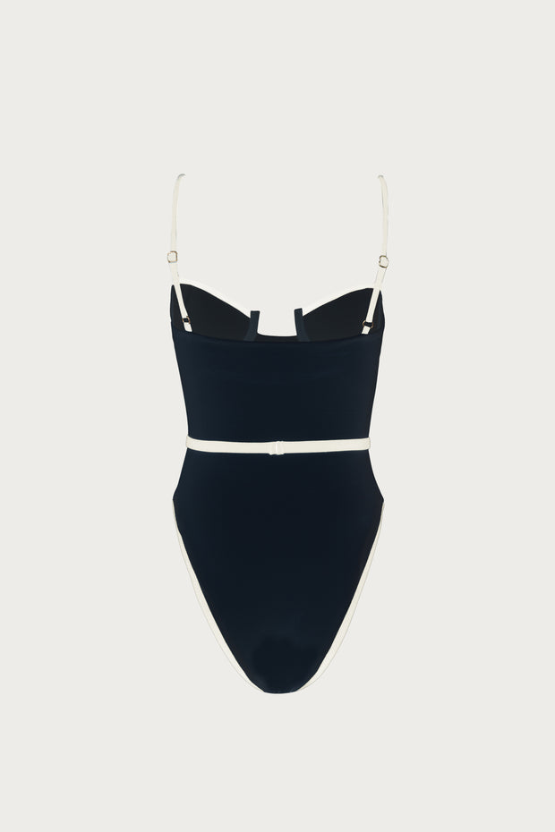 Belted One Piece (Faux Suede Black/Cream)