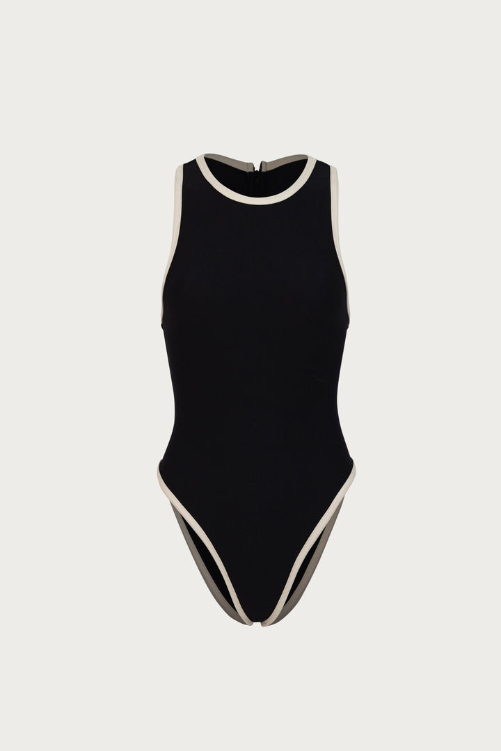 Tank One Piece (Faux Suede Black/Cream)