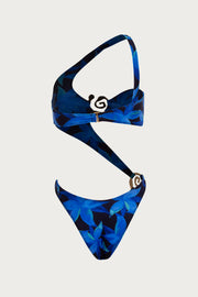 Spiral One Shoulder One Piece (Blue Tropical)