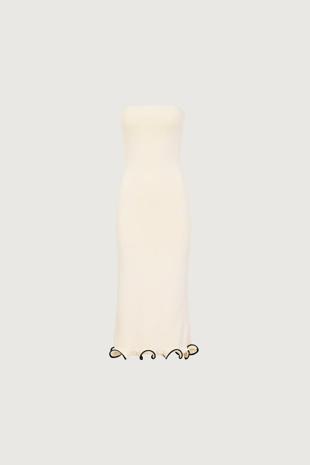 Ruffle Hem Strapless Dress (Cream/Black)