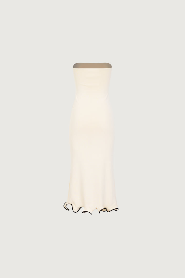 Ruffle Hem Strapless Dress (Cream/Black)