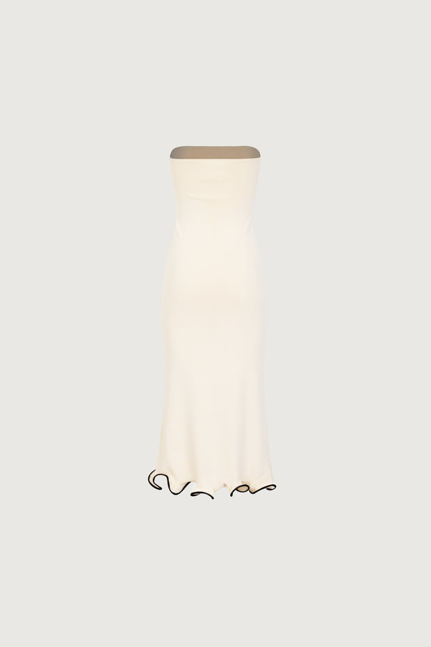 Ruffle Hem Strapless Dress (Cream/Black)