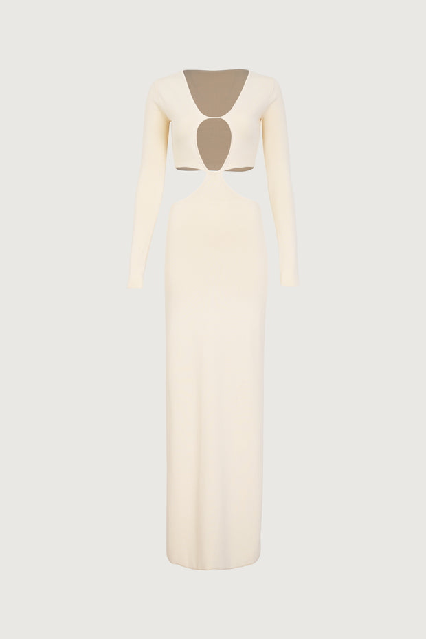 Long Sleeve Cut Out Maxi Dress (Cream)