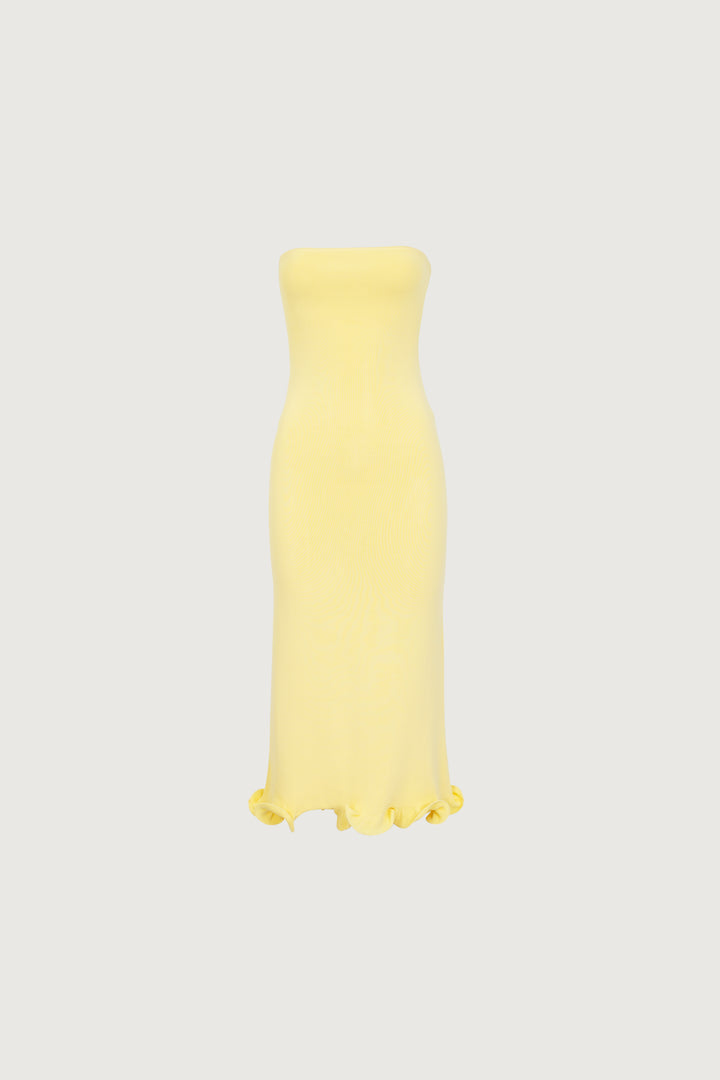 Ruffle Hem Strapless Dress (Butter Yellow)