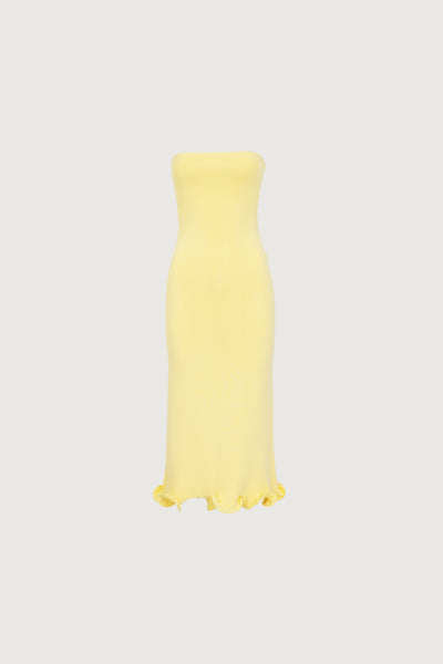 Ruffle Hem Strapless Dress (Butter Yellow)