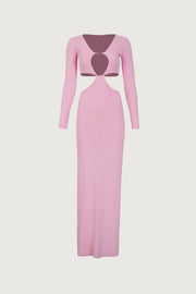 Long Sleeve Cut Out Maxi Dress (Baby Pink)