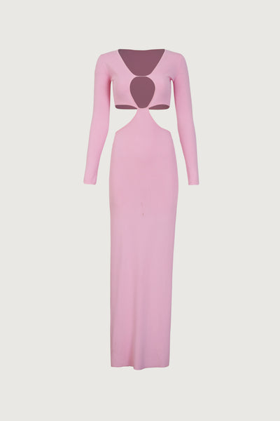 Long Sleeve Cut Out Maxi Dress (Baby Pink)