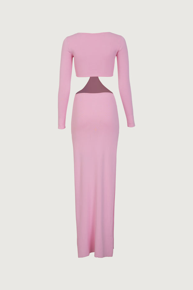 Long Sleeve Cut Out Maxi Dress (Baby Pink)