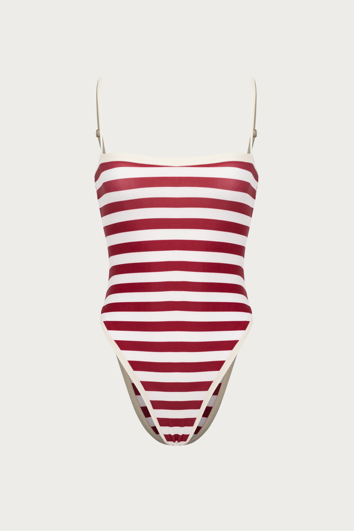 Colorblock One Piece (Burgundy Stripe)