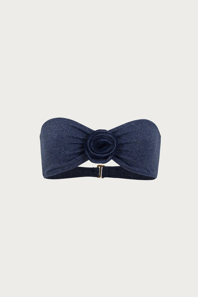 Rosette Bandeau Top (Dark Denim)