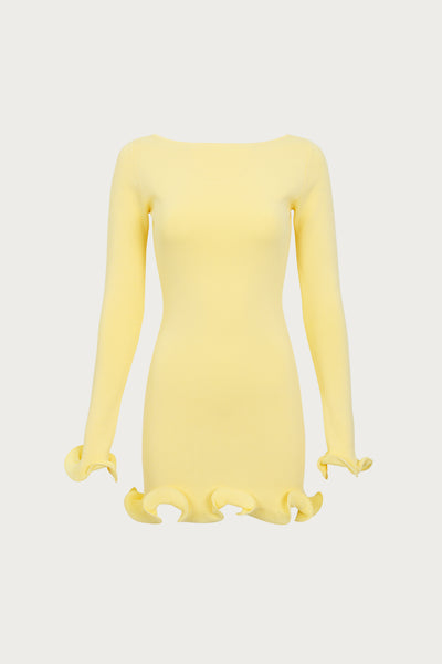 Ruffle Hem Mini Dress (Butter Yellow)