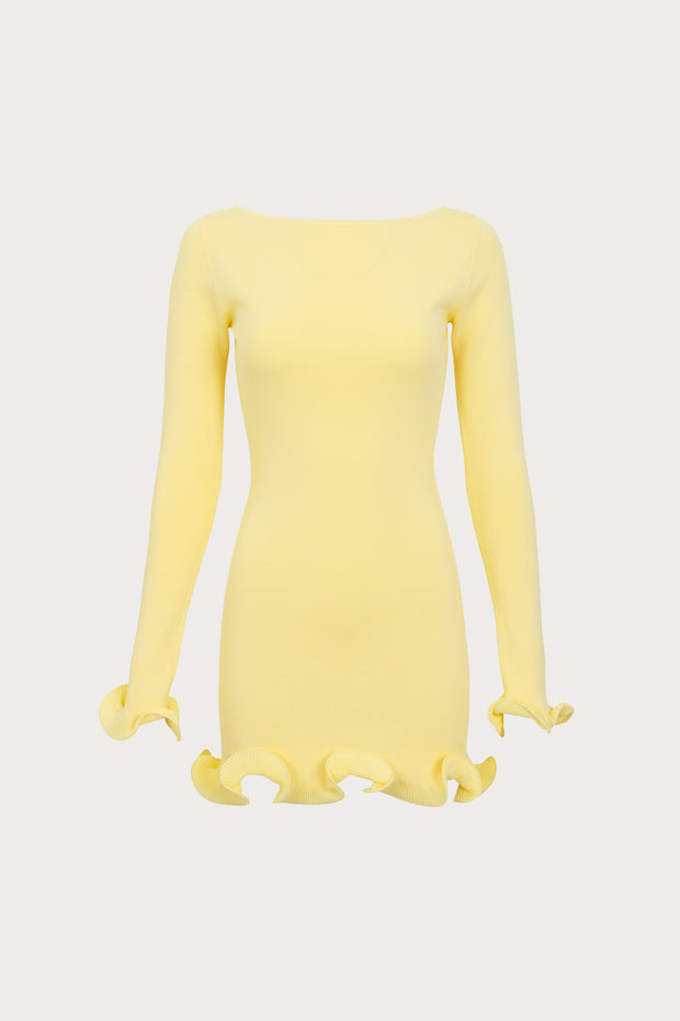 Ruffle Hem Mini Dress (Butter Yellow)