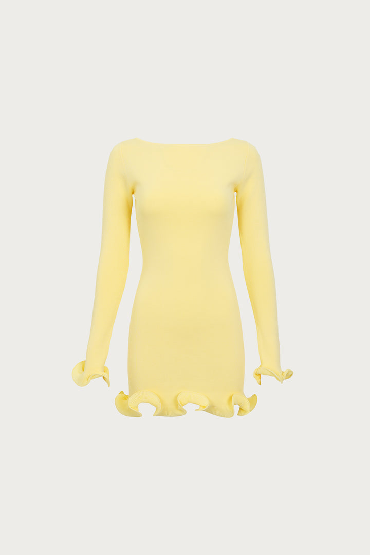 Ruffle Hem Mini Dress (Butter Yellow)