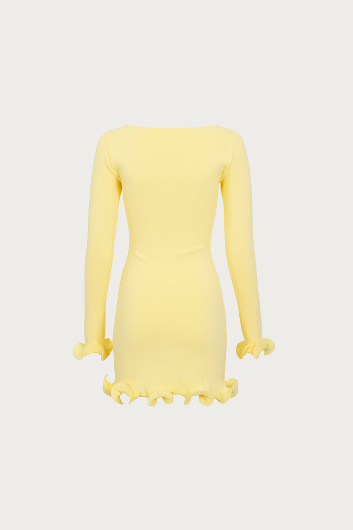 Ruffle Hem Mini Dress (Butter Yellow)