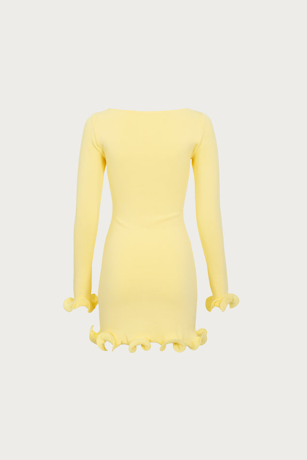 Ruffle Hem Mini Dress (Butter Yellow)