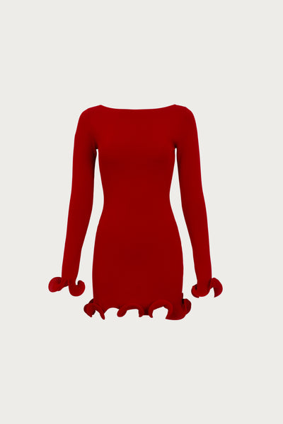 Ruffle Hem Mini Dress (Red)