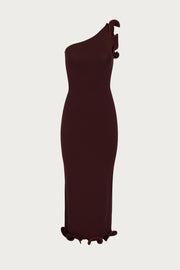 Ruffle Hem One Shoulder Dress (Chocolate Brown/Brown Lurex)