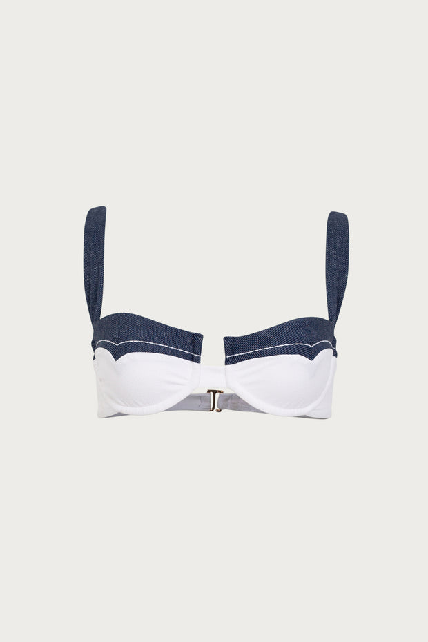 Western Underwire Top (Faux Suede White/Dark Denim)