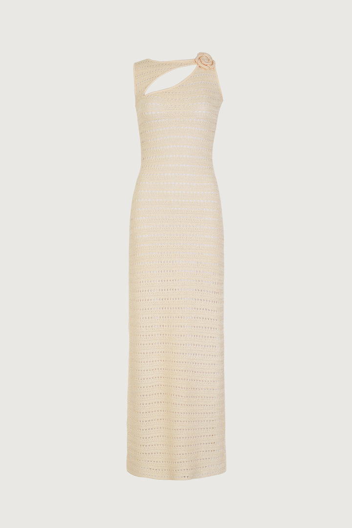 Rosette Sleeveless Crochet Dress (Cream)