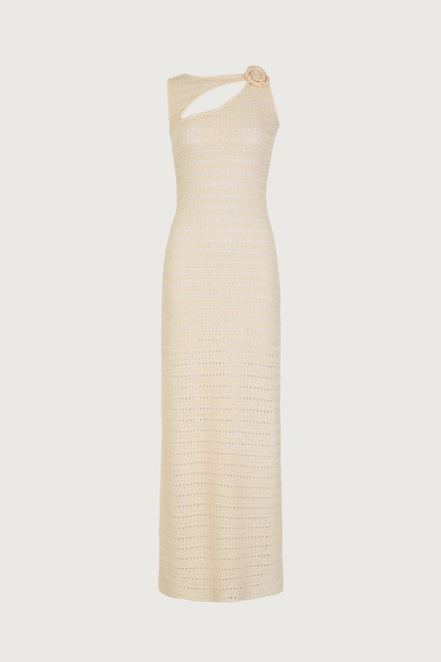 Rosette Sleeveless Crochet Dress (Cream)