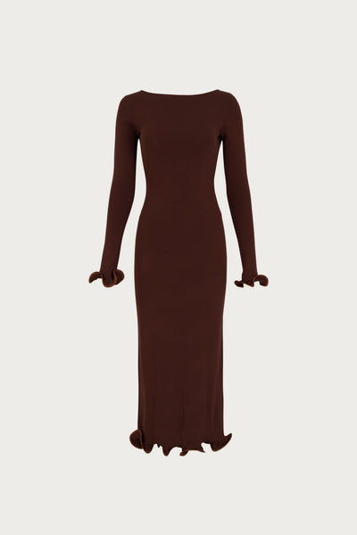 Ruffle Hem Midi Dress (Chocolate Brown/Brown Lurex)