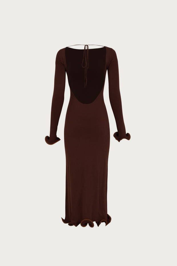 Ruffle Hem Midi Dress (Chocolate Brown/Brown Lurex)