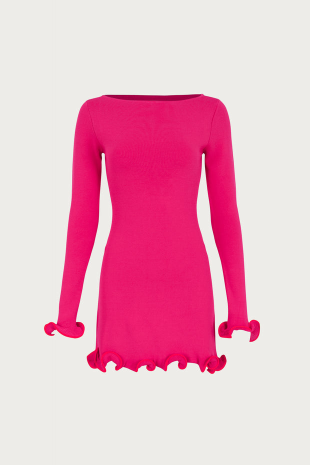 Ruffle Hem Mini Dress (Hot Pink/Orange)