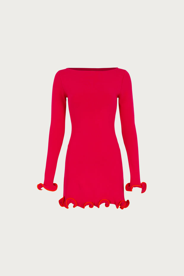 Ruffle Hem Mini Dress (Hot Pink/Orange)