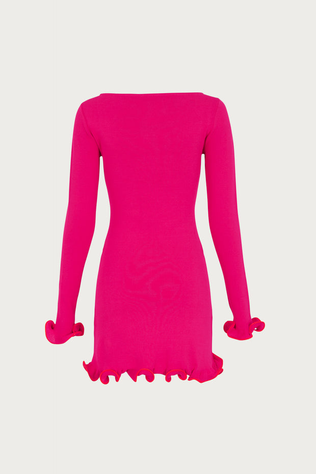 Ruffle Hem Mini Dress (Hot Pink/Orange)