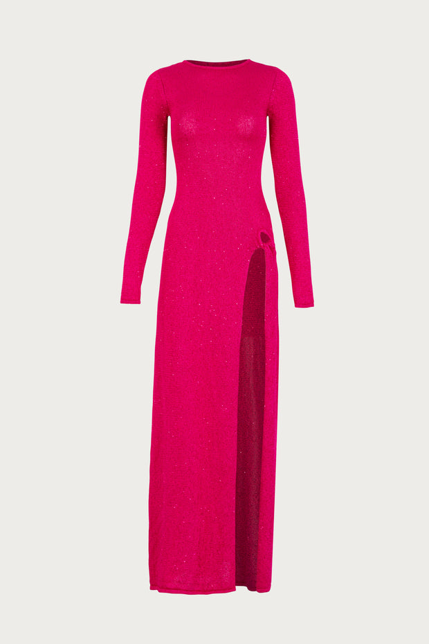 Long Sleeve Twist Dress (Hot Pink Sequin)