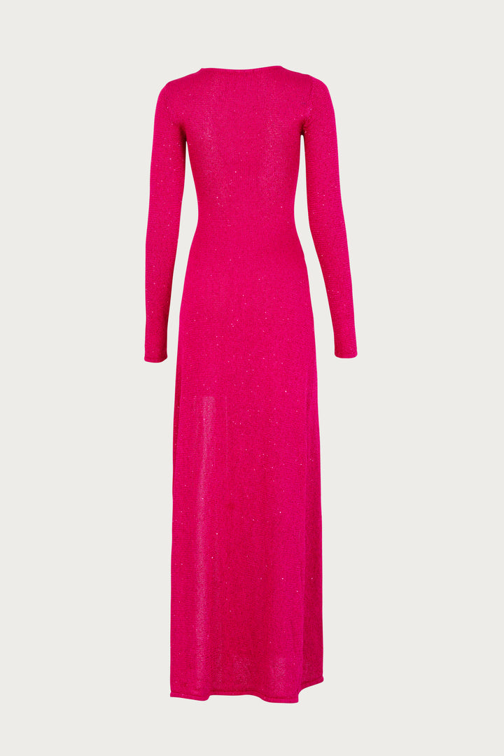 Long Sleeve Twist Dress (Hot Pink Sequin)