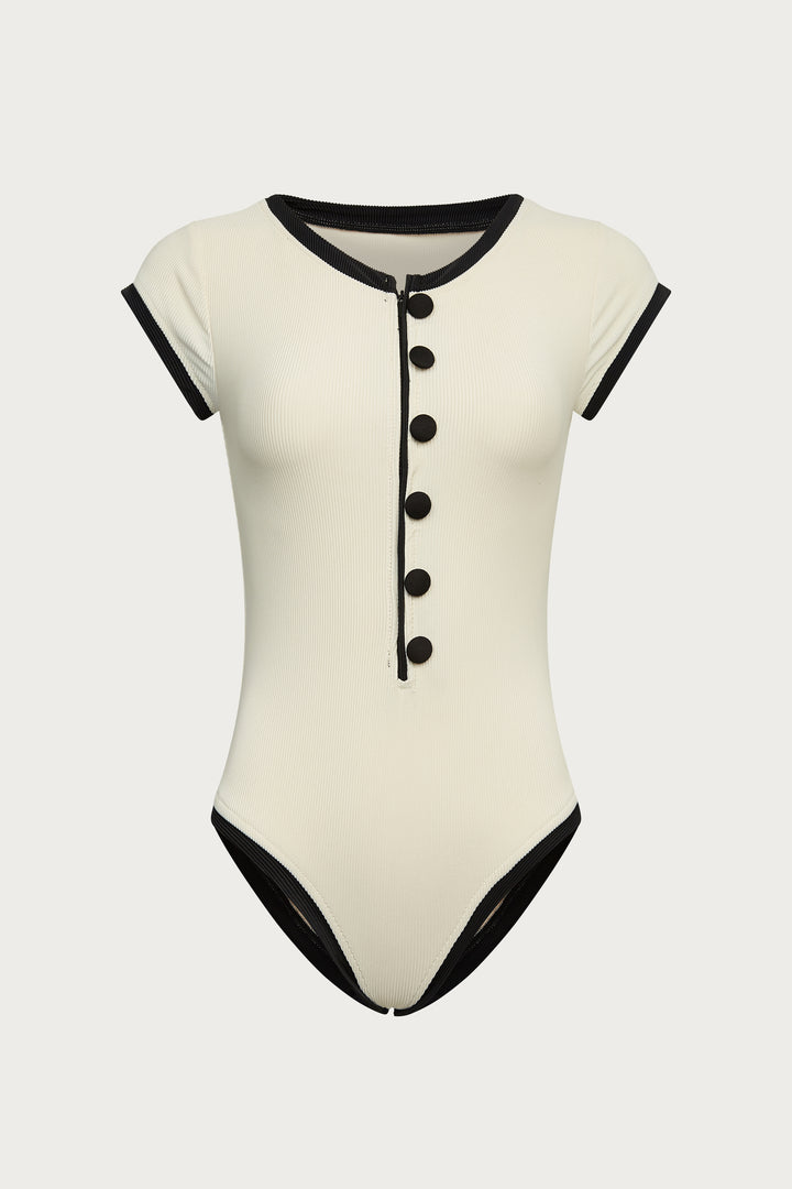 The Grace One Piece (Ribbed Cream/Black)