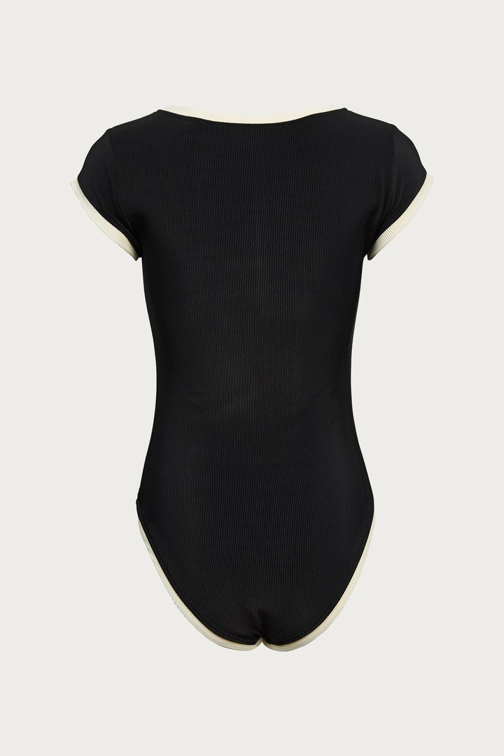 The Grace One Piece (Ribbed Black/Cream)