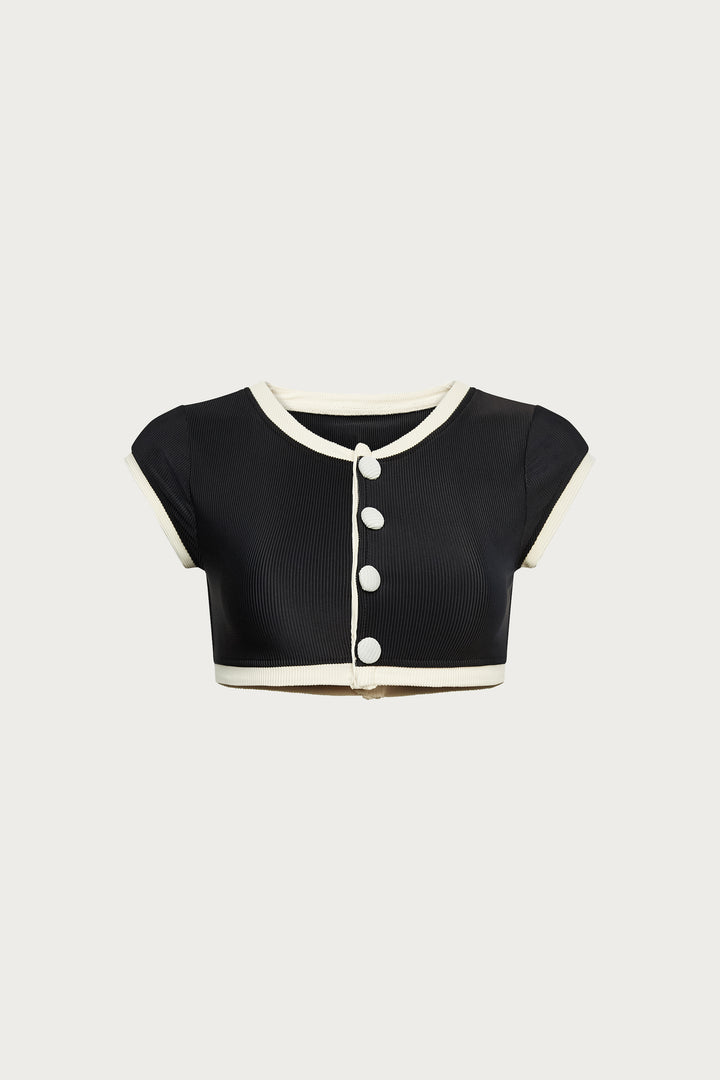 The Grace Top (Ribbed Black/Cream)